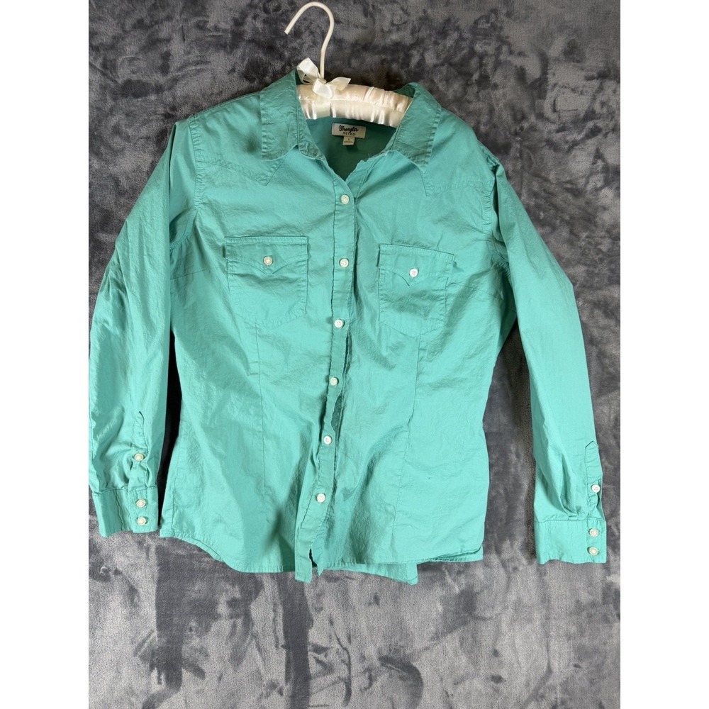 Wrangler Retro Women L Turquoise Western Button Up Shirt